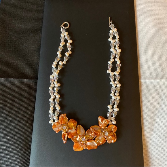 Real Pearl Crystal Necklace Silver clasp - Picture 4 of 12